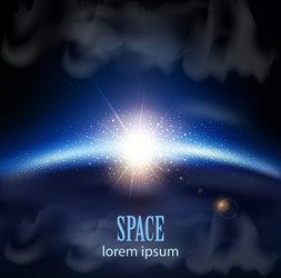 Rising sun over the planet space background Vector Image