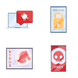 hacking icons set cartoon computer bug vector image