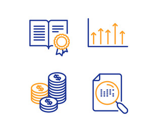 diploma coins and growth chart icons set search vector