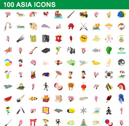 100 asia icons set cartoon style vector