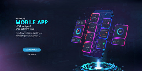 mockup mobile app ui ux kit in 3d smartphone vector image