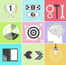 icon set brain light bulb darts target fish eye vector