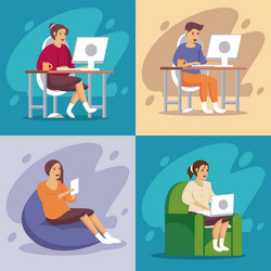 People using technology work at home vector