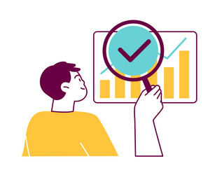 man checks the data scrutinizes vector image
