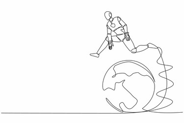 Single continuous line drawing robot jumping over vector