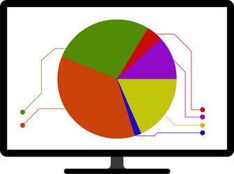 Colored pie chart graph on a computer screen vector