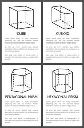 cube and cuboid pentagonal hexagonal prisms vector