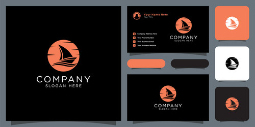 Sailboat logo design and business card vector