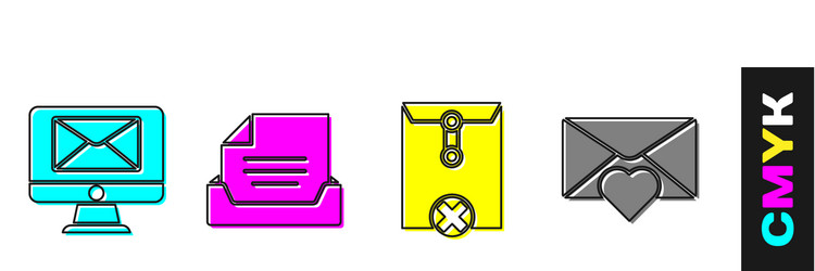 Set monitor and envelope drawer with document vector
