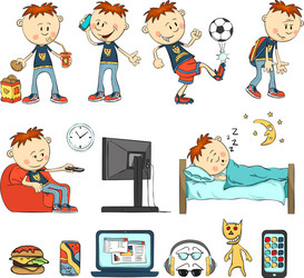 Young Boy in Various Activities Vector Image