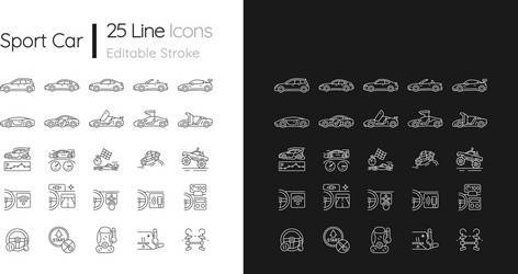 auto racing linear icons set for dark and light Vector Image