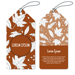 Leaves vertical round frame pattern tags set Vector Image
