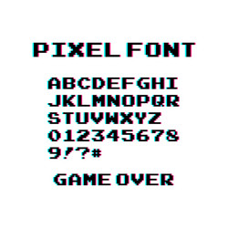 Pixel font 8bit with 39 symbols and text game over vector