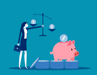 trader holds scales with coins invests savings vector image