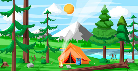Summer camp concept with green Royalty Free Vector Image