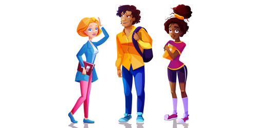 multicultural students with backbackpack and books vector