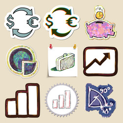 hand drawn finance emblems set isolated vector