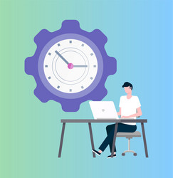 Time management programmer at laptop and clock vector