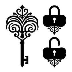 Abstract old door key shape black and white vector