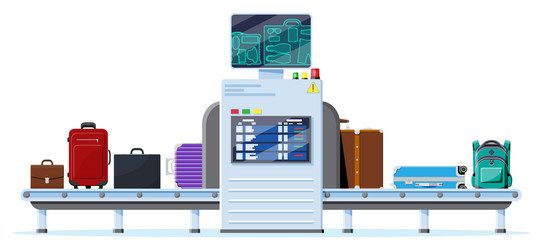 Airport security scanner conveyor with luggage vector