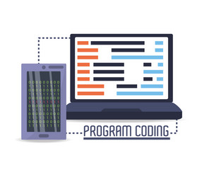 Computer with programmig coding on screen vector