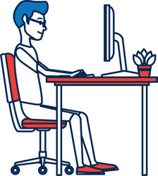 Man character sitting working desk computer vector