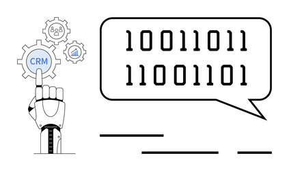 robotic hand interacting with crm gear and binary vector image