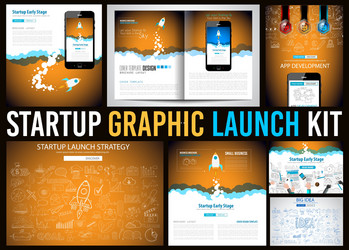 Business startup launching product with rocket Vector Image