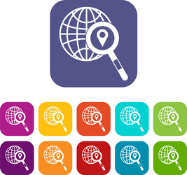 globe map pointer and magnifying glass vector image