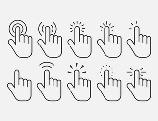 set hand clicking icons click finger pointer vector image