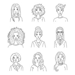 Set outline women faces vector