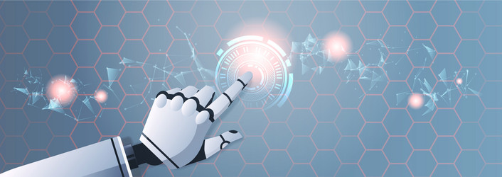 robot hand touching abstract virtual user vector image