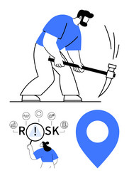 worker mining with a pickaxe risk assessment via vector image
