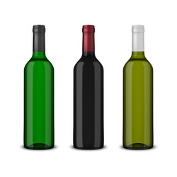 set of 3 realistic bottles wine without vector