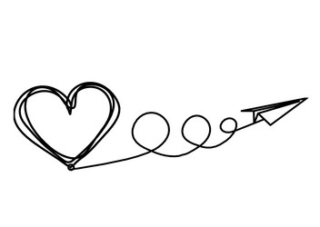 abstract heart with paper plane as continuous vector image