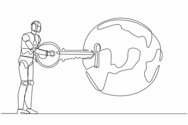 continuous one line drawing robot putting key vector image