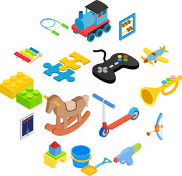 Toys isometric 3d icons set vector