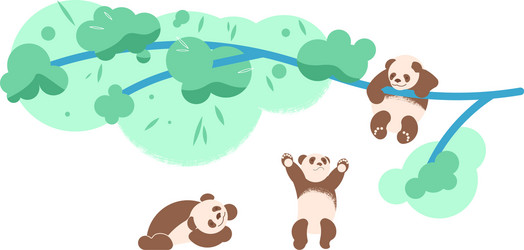 Cute baby panda bears climbing tree and playing vector