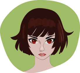 Anime style, woman with brown short hair, french bob hairstyle