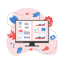 mans studying financial statistics on screen monit vector