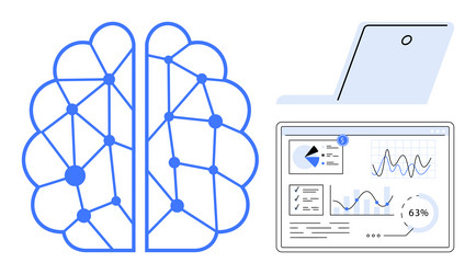 brain with neural network connections and data vector image