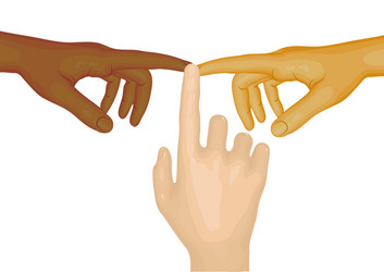 Three hands caucasian african and asian vector