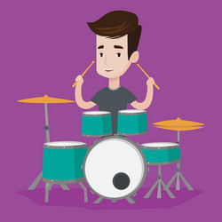 Man playing on drum kit vector