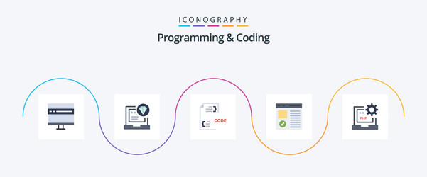programming and coding flat 5 icon pack including vector image