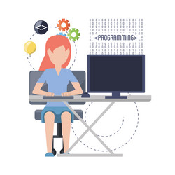 Web developer working on computer programming vector