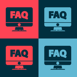 pop art computer monitor and faq icon isolated vector image