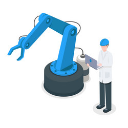 software programmer controlling robotic factory vector image
