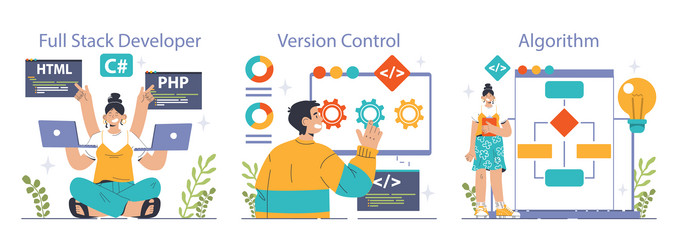 software development set coding back-end vector image
