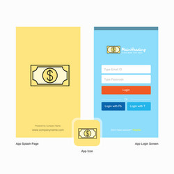 Company dollar splash screen and login page vector