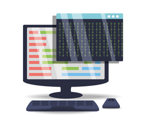 computer with programmig coding on screen vector image